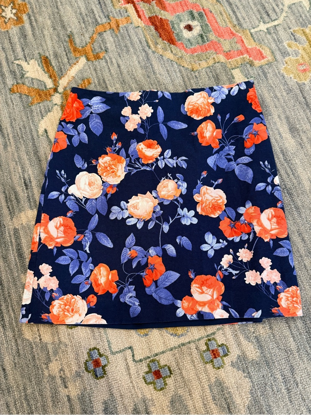 Talbots Navy Coral Rose Floral Skirt Womens Size 6 Knee Length